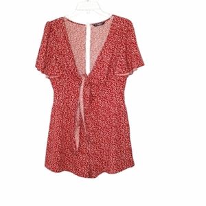 Shein floral romper tie front size large